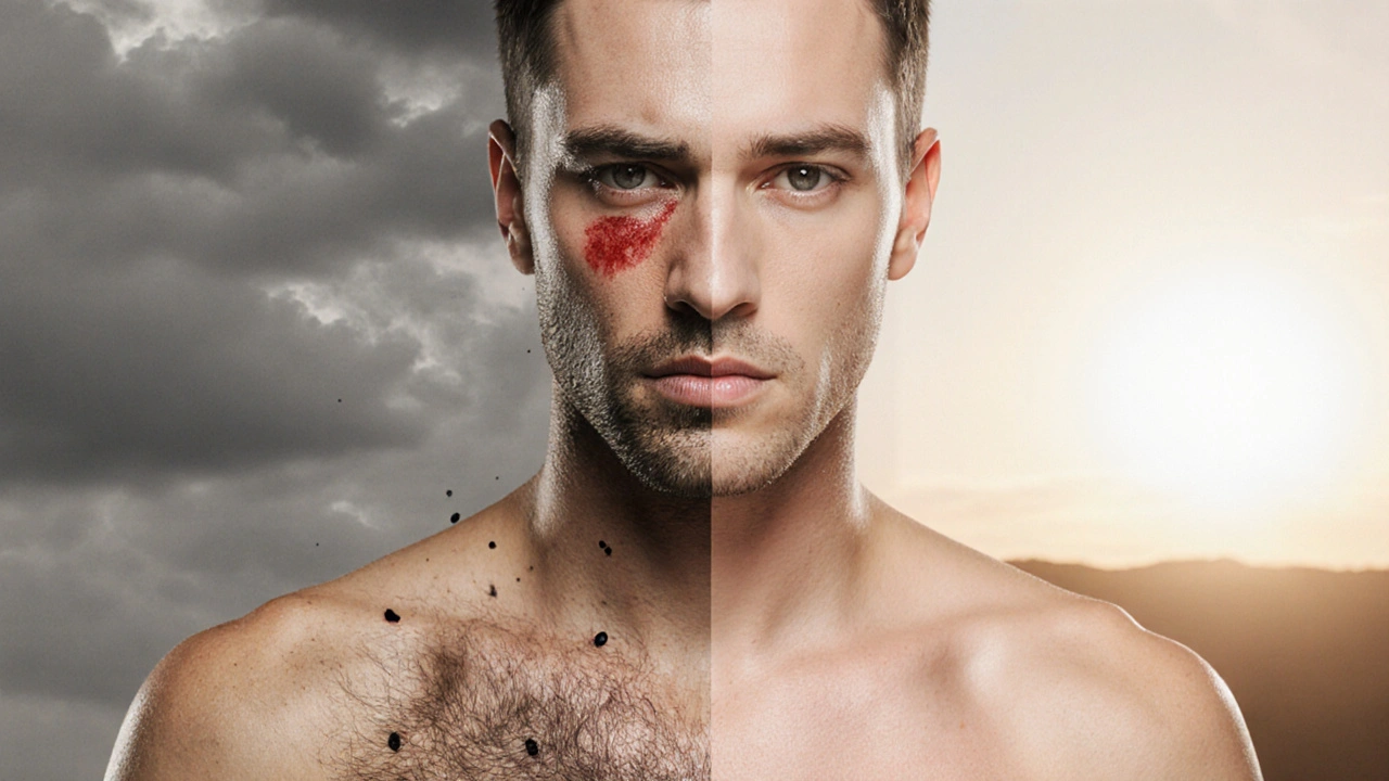 Porovnání nežádoucího růstu chloupků po holení a hladké pleti po odborném ošetření.