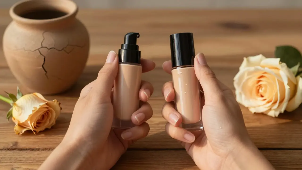 Dva typy primerů symbolizující péči o mastnou a suchou pleť.