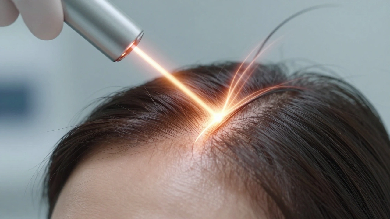 Laserový paprsek cílí na vlasové folikuly, znázorňující trvalé zmenšení chloupků.