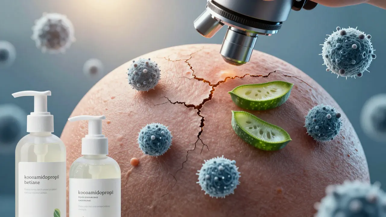 Pod mikroskopem: zánětlivá pokožka hlavy a jemné přírodní složky ji léčí.