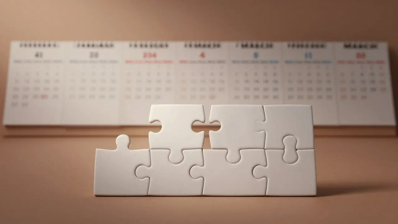 Složenka s chybějícími dílky, které postupně doplňuje kolagen, symbolizující pomalou regeneraci kloubů.