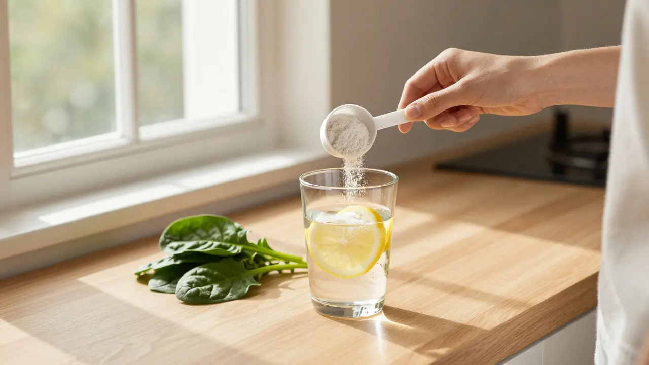 Denní užívání rybího kolagenu s citrónem a zeleninou.