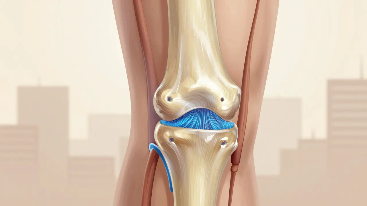 Kolagen v kloubu jako tlumič nárazů mezi kostmi.