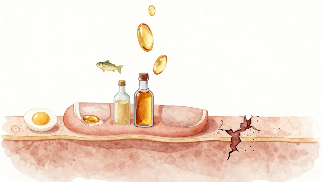 Koncepční obrázek zdravého růstu nehtů podporovaného výživou a hydratací.