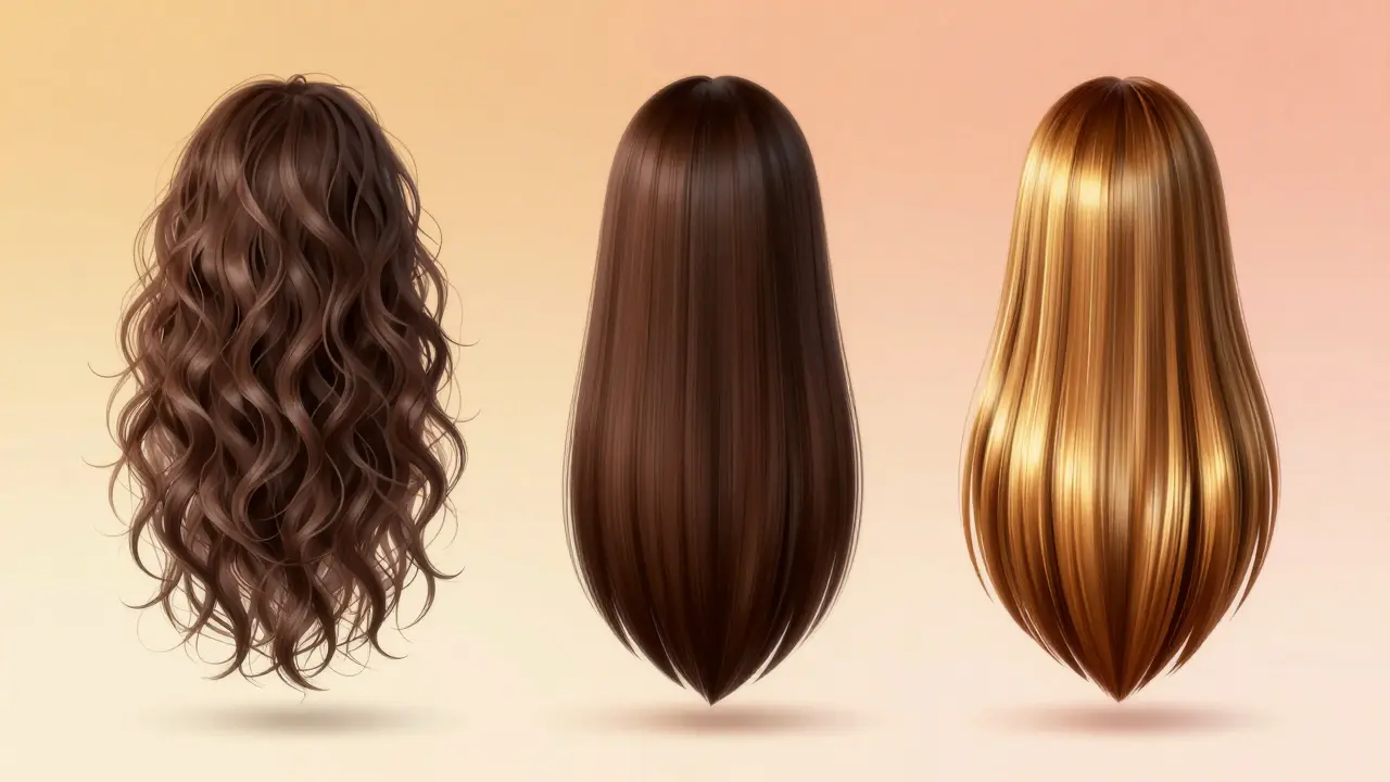 Tři stavy vlasů: frizz, hladké a lesklé po použití séra.