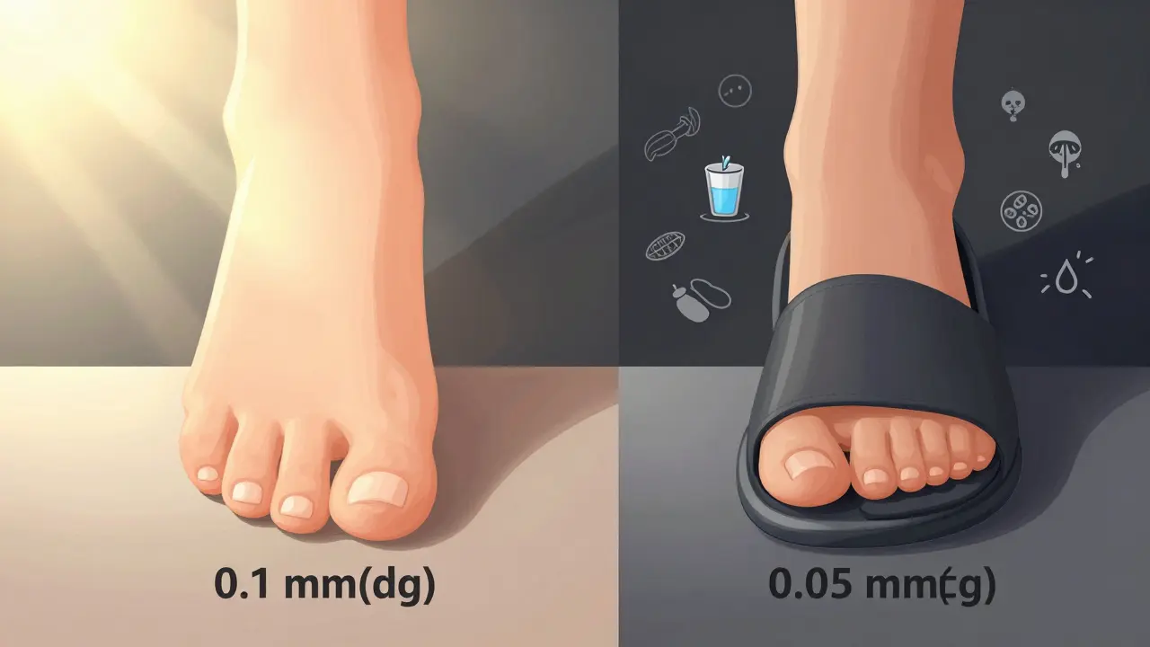 Porovnání růstu nehtů na ruce a nohou s symboly výživy a tlaku bot.