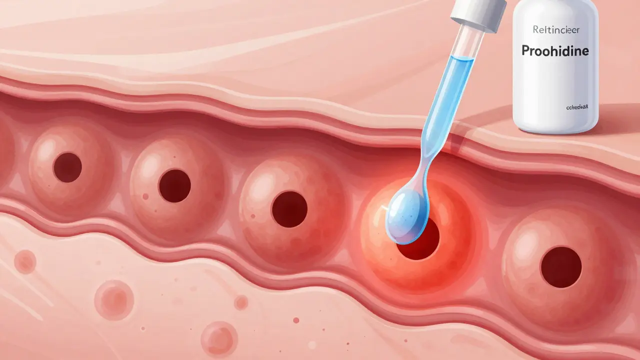 Průřez kůže ukazující, jak retinoidy a probiotika obnovují zdravou pokožku.