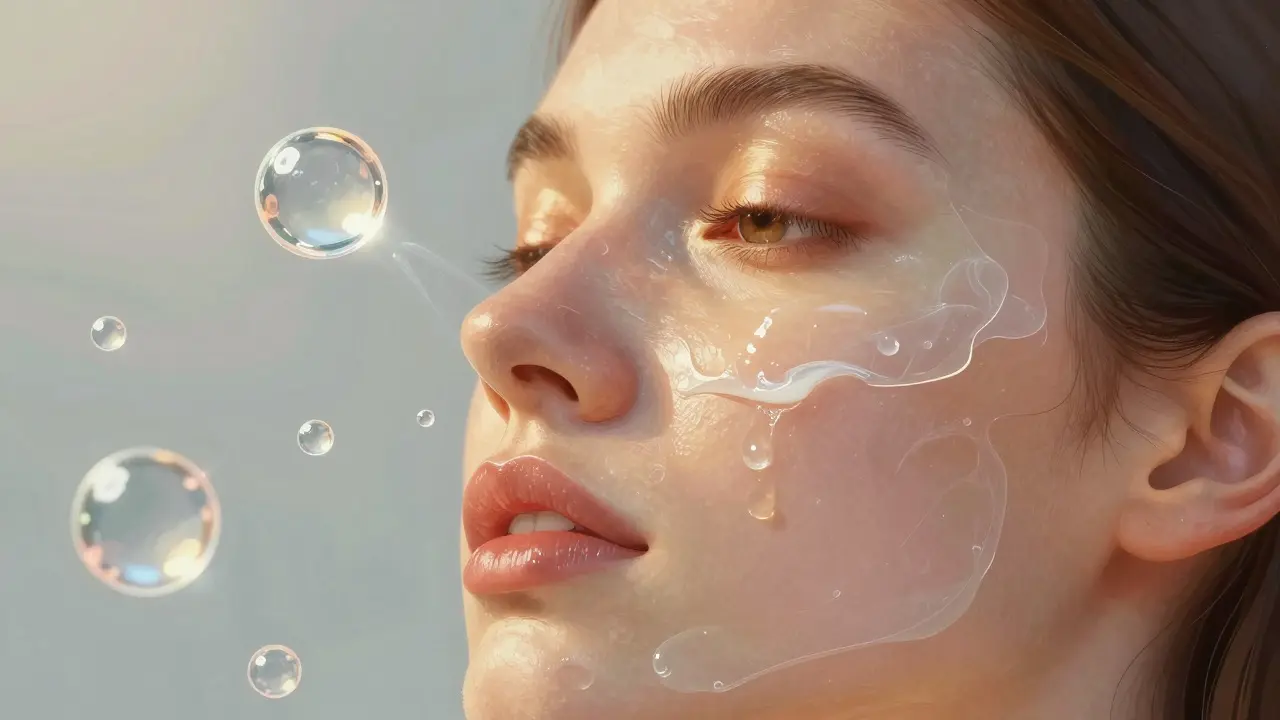 Přechod vody do pokožky a uzavření hydratace ochrannou vrstvou.