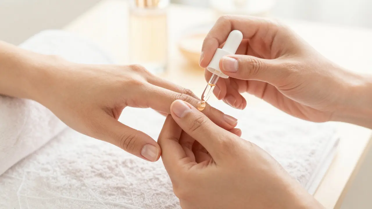 Detail profesionální manikúry a péče o kůžičky pro regeneraci nehtů.