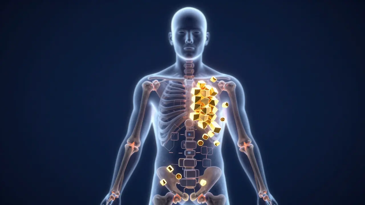 Konceptuální ilustrace regenerace tkání pomocí kolagenových stavebních kamenů.