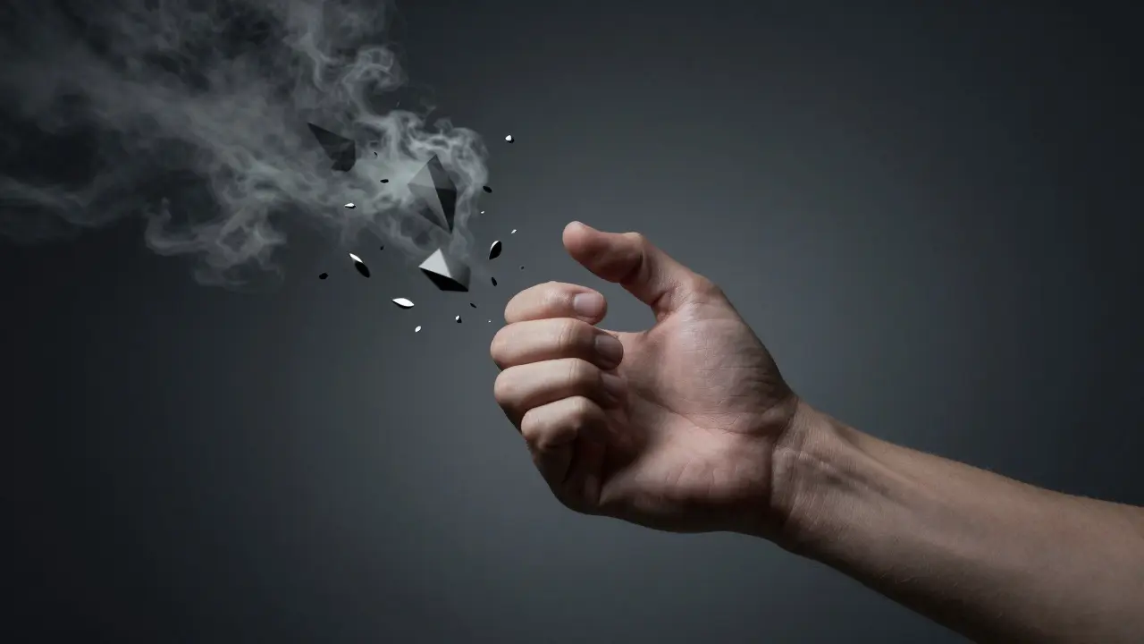 Konceptuální obraz ruky znázornující stres a úzkost spojenou s kousáním nehtů.