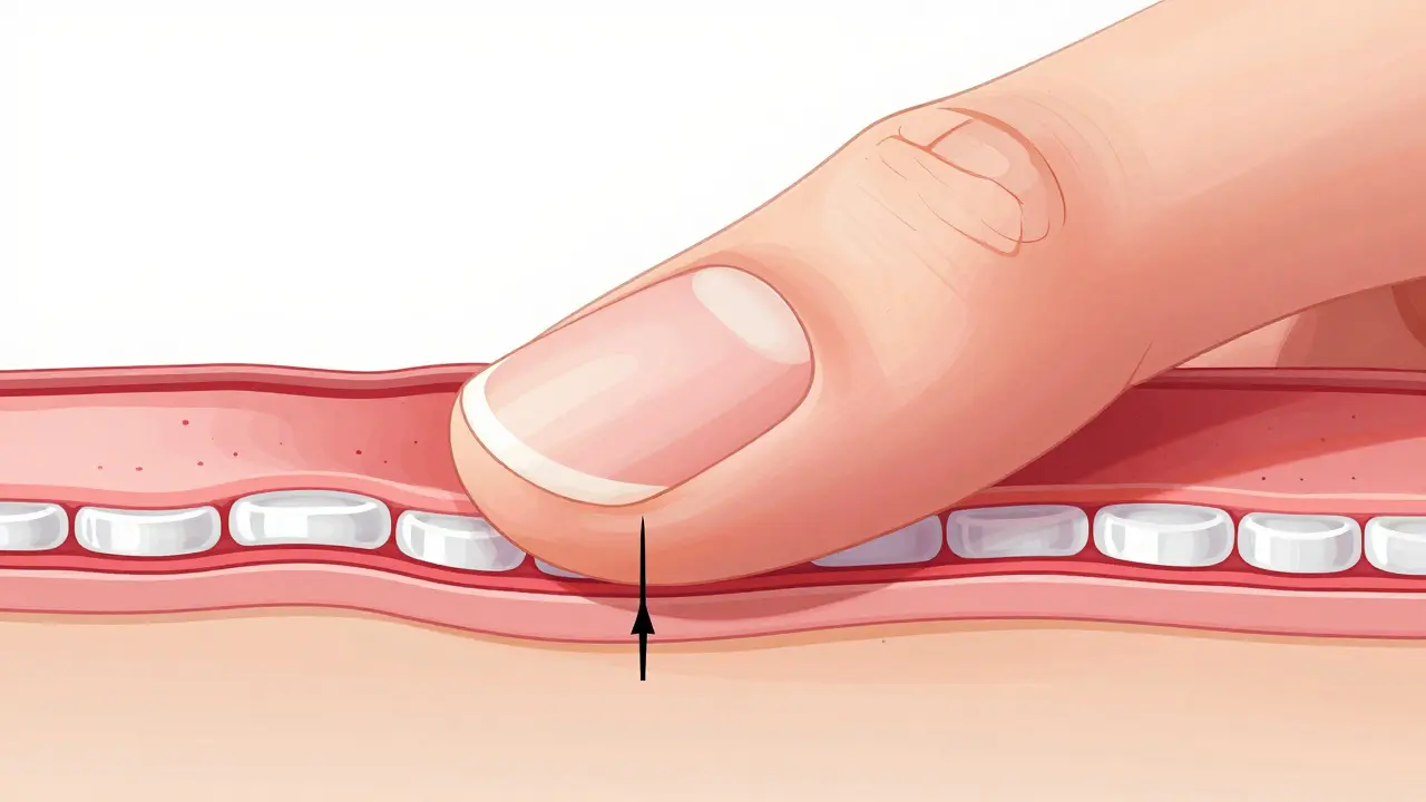 Anatomický průřez ukazující matici a lůžko nehtu