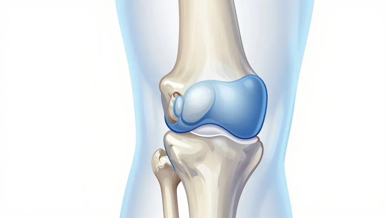 Anatomický řez kloubem zdůrazňující chrupavku a vaziva pro ochranu kloubů