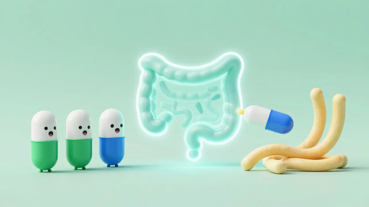Konceptuální vizualizace synergického efektu probiotik a prebiotik
