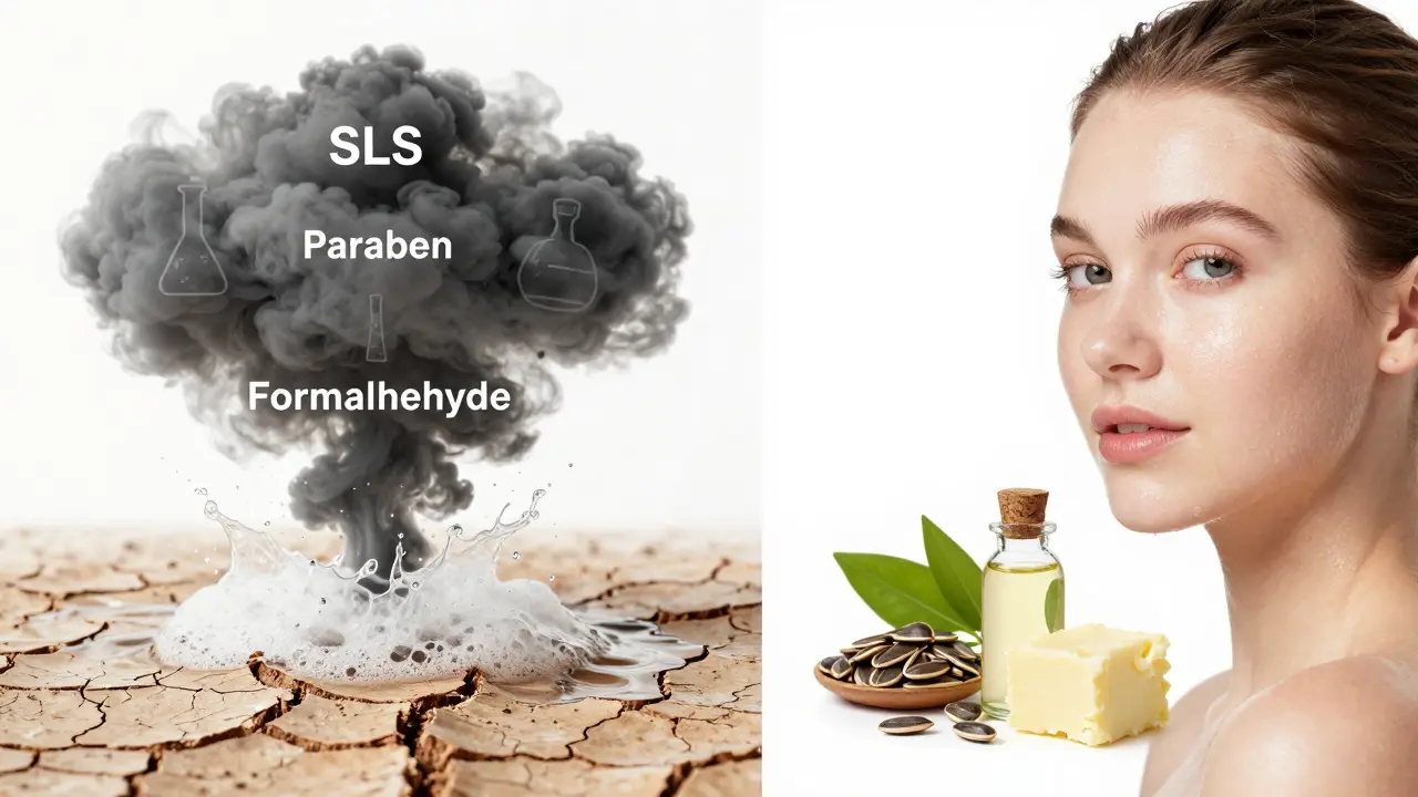Kontrast mezi škodlivými chemikáliemi a přírodními alternativami