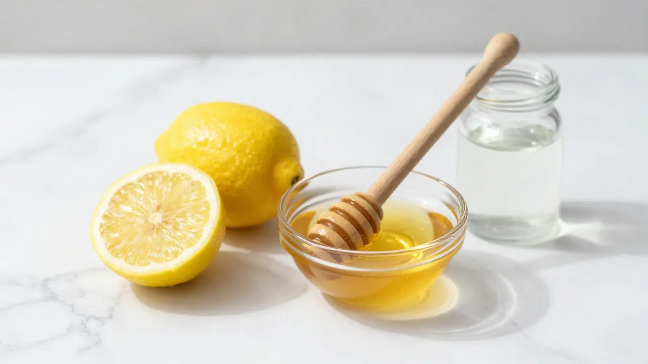 Přírodní ingredience citron a med pro domácí bělení