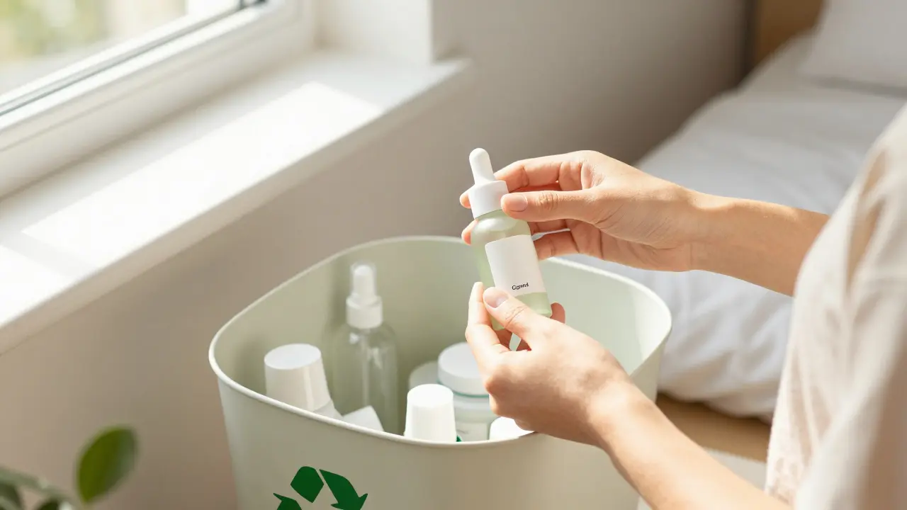 Žena recykluje prázdné obaly od krémů