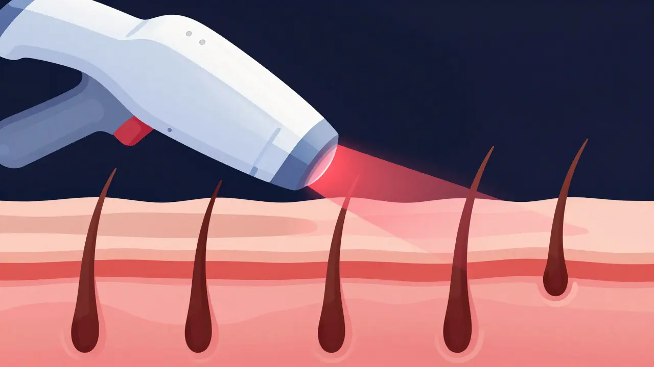 Abstraktní ilustrace laserové depilace vlasových folikulů
