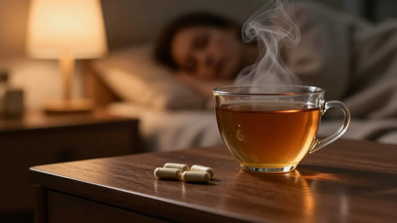 Hořčík na nočním stolku při relaxačním světle