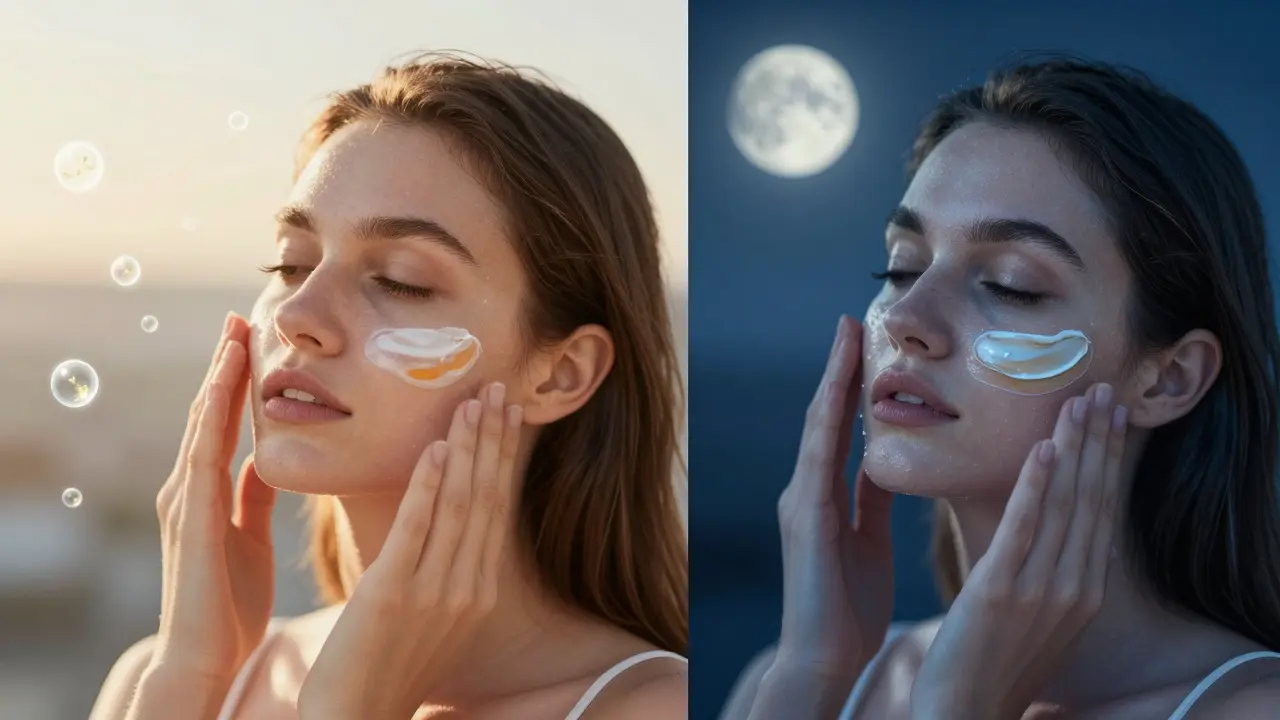 Konceptní ilustrace ranní a večerní rutiny péče o pleť