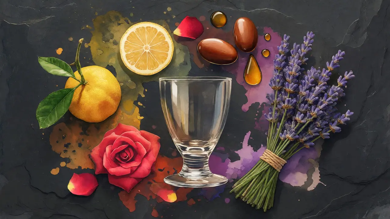 Koncepční kompozice ingrediencí z různých kultur kolem skleněné nádoby.