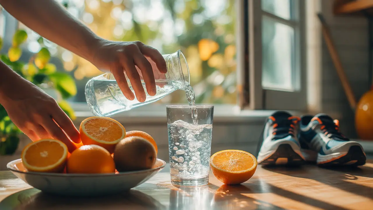 Sklenice vody a citrusové plody pro detoxikaci
